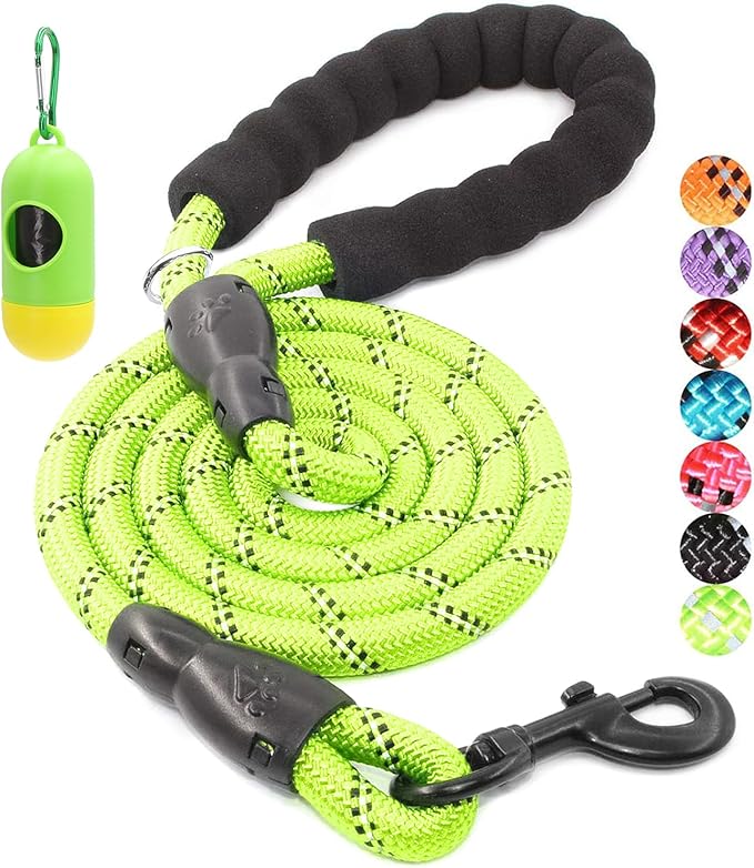 BAAPET 2/4/5/6 FT Dog Leash with Comfortable Padded Handle and Highly Reflective Threads for Small Medium and Large Dogs (6FT-1/2'', Green)