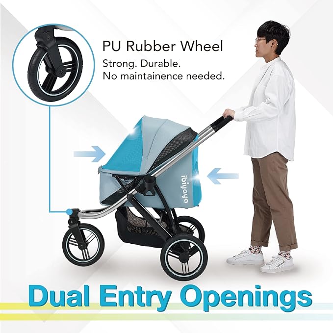ibiyaya The Beast Pet Jogging Stroller for All Terrains, 3-Wheel Dog Carrier with Double Breaks, Zipperless Large Stroller for Running & Hiking, Multiple Small Dogs, Medium Dogs, or Cats (Flash Grey)