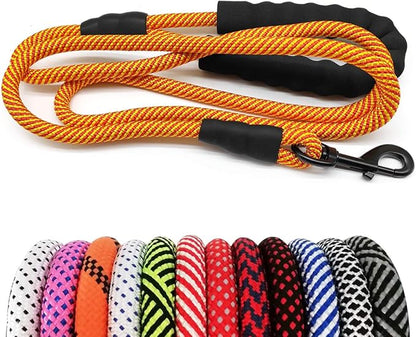 MayPaw Heavy Duty Rope Dog Leash, 3/4/5/6/7/8/10/12/15 FT Nylon Pet Leash, Soft Padded Handle Thick Lead Leashes for Large Medium Dogs (Orange, 1/2" * 8')