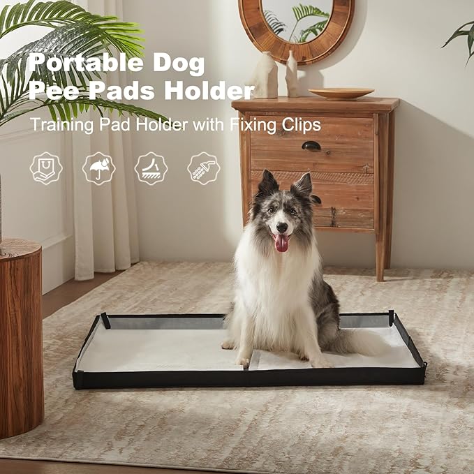 Large Portable Dog Pee Pads Holder for Travel, Puppy Pad Holder Foldable Liner Base 33''x23'' Training Pad Holder with Fixing Clips, Dog Litter Box Waterproof, Easy Clean,Indoor Potty