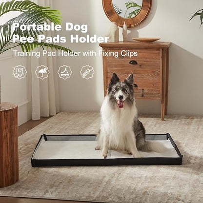 Large Portable Dog Pee Pads Holder for Travel, Puppy Pad Holder Foldable Liner Base 33''x23'' Training Pad Holder with Fixing Clips, Dog Litter Box Waterproof, Easy Clean,Indoor Potty