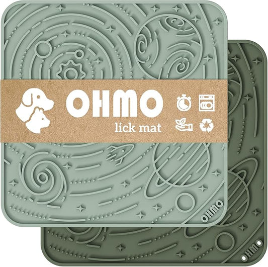 OHMO Lick Mat for Dogs and Cats(Large, Camo&Light Green, 2pcs) Enrichment Accessories Toy Space Star Easy Clean Pet Slow Feeder/Suction Cups, Licking Pad for Anxiety Relief and Boredom Reduction