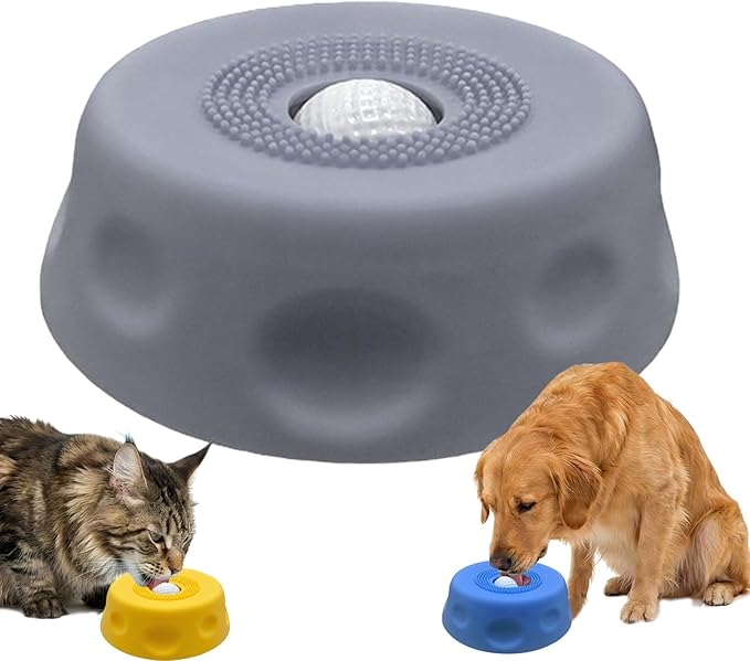 Lick Ball for Dogs - Slow Feeder Dog Bowls with Lick Ball, Anxiety Relief Licking Toy, Non-Slip Dog Lick Bowl Treat Dispenser for Dogs & Cats - Grey