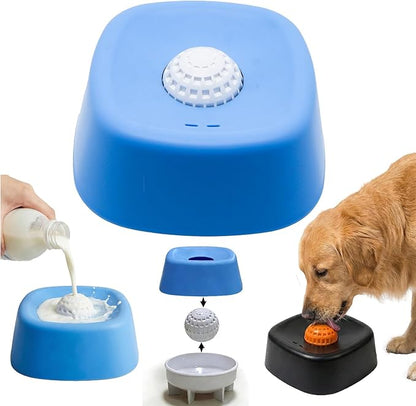 Dog Lick Bowl for Liquid Treats, Slow Feed Dog Bowl with Rolling Core, Food‑Grade Rubber Licking Bowl for Bone Broth & Yogurt,Anti‑Slip Base for Puppies and Dogs (Blue)