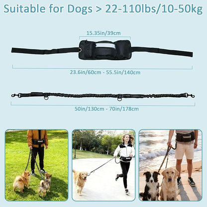 Hands Free Dog Leash, Heavy Duty Waist Leash with Zipper Pouch for Dog Walking, Jogging, Hiking, Adjustable Waist Belt with Pack Retractable Rope,Running Leashes for Medium & Large Dogs