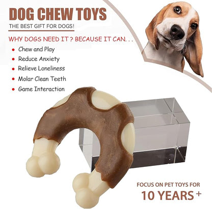 Durable Nylon Dog Toys, 2 Pack Tough Chew Toys for Aggressive Chewers, Beef-Flavored Hoof-Shaped Dog Chew Bones for Large/Medium Breed Dogs, Teeth Cleaning and Anxiety Relief