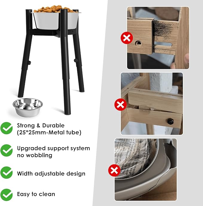 SHAINFUN Raised Dog Bowl Stand with Dog Bowls for Medium & Large & Extra Large Dogs, (61 OZ) Metal Tall Dog Food Stand, Adjustable Wide 7-10.7" Heights 9.8-13.4"(with Dog Bowl)