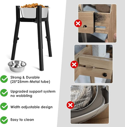 SHAINFUN Raised Dog Bowl Stand with Dog Bowls for Medium & Large & Extra Large Dogs, (61 OZ) Metal Tall Dog Food Stand, Adjustable Wide 7-10.7" Heights 9.8-13.4"(with Dog Bowl)
