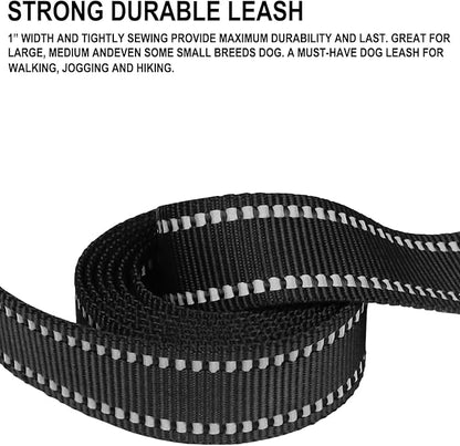 Dog Leash 6 FT, Double Sided Reflective Dog Leash with Soft Padded Handle, Durable Metal Snap Hook Nylon Heavy Duty Leashes for Small Medium and Large Dogs, 1 Inch Wide, Black