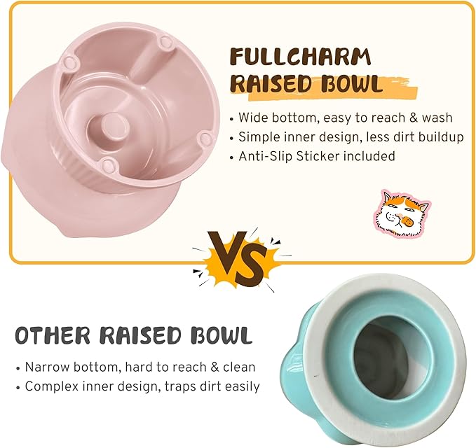 Unbreakable Raised Slow Feeder Bowl for Cats and Small Dogs, Elevated Cat Bowls, Detachable Slow Feede Bowl, Heavy Weighted, Non-Slip Feeder, Dry & Wet Food, Whisker Friendly (Pink; 6.2'')