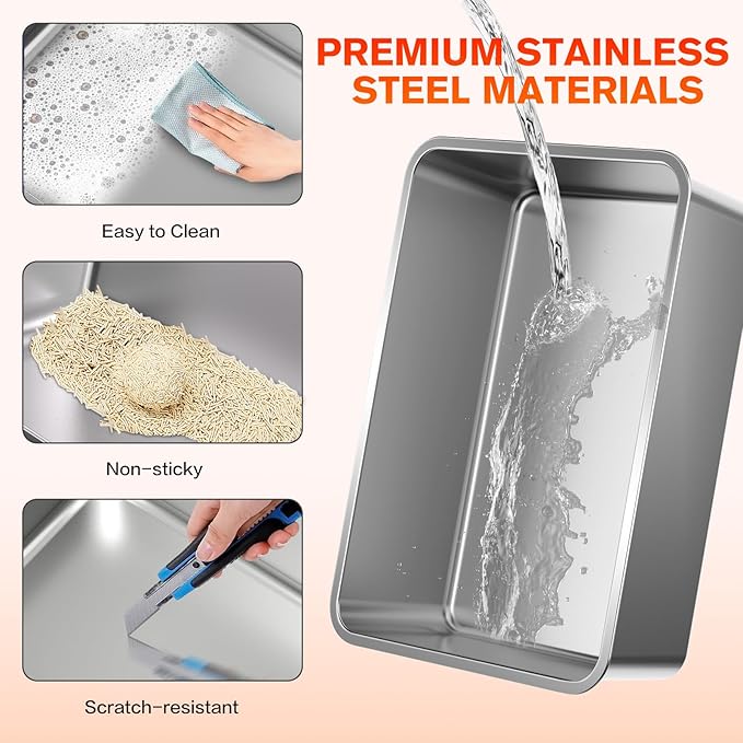 XXXL Stainless Steel Litter Box with Lid,28" L*20" W*18" H Extra Large Metal Cat Litter Boxs, Jumbo Enclosed Litter Box for Big Cats and Multi-Cat Households,Non-Sticky, Anti-Leakage, Easy to Clean