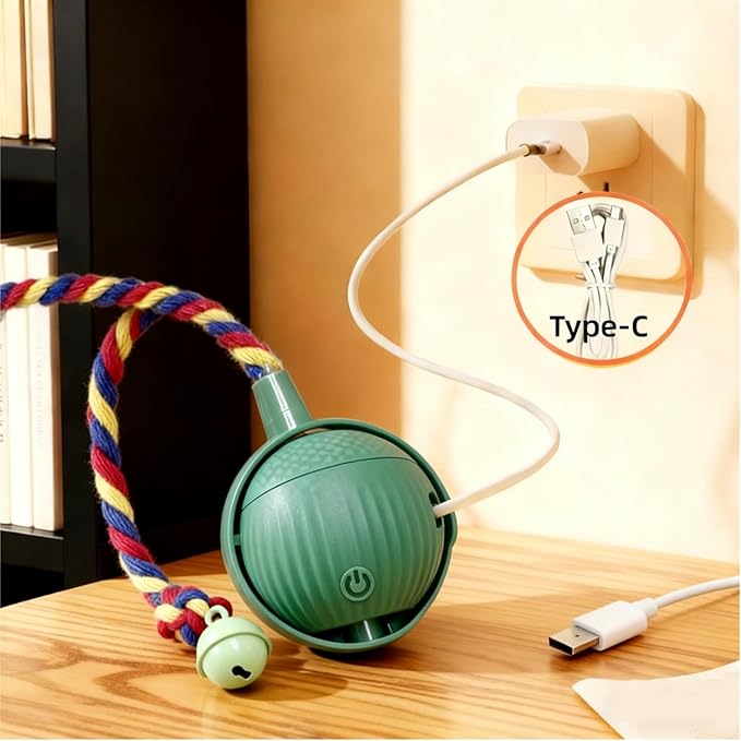 Interactive Cat Toy Ball with Bell, Moving Cat Toys Ball for Indoor Cats, Fast Rolling on Carpet, USB C Charging Automatic Kitten Toys for Bored Cats