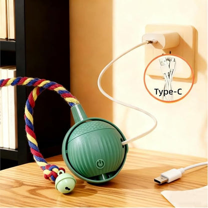 Interactive Cat Toy Ball with Bell, Moving Cat Toys Ball for Indoor Cats, Fast Rolling on Carpet, USB C Charging Automatic Kitten Toys for Bored Cats