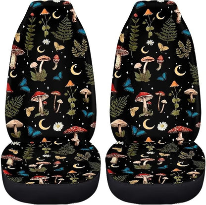 Mushroom Daisy Print Car Seat Covers Front Seats Only Set for Women Men, Easy Install Clean Universal Car Interior Covers Seat Protectors