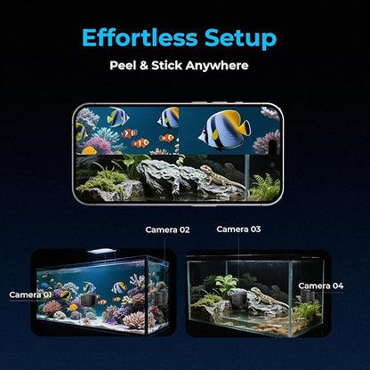 2K HD Aquarium & Terrarium WiFi Pet Camera,140° Wide-Angle Anti-Glare & Anti-Reflection,Night Vision for Fish & Reptiles,Two-Way Audio,Glass-Mount Enclosure Monitor,AI-Powered Detection,24/7 Recording