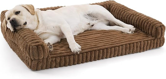 Bedsure ComfyFleece™ Orthopedic Dog Beds for Extra Large Dogs, Memory Foam XL Dog Couch with Sides, Waterproof Big Pet Sofa with Washable Corduroy Cover, Non-Slip and Egg-Crate Foam, Brown