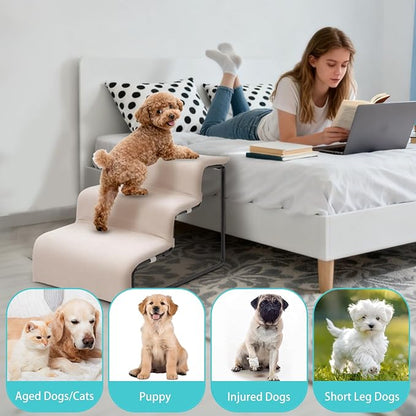 Dog Stairs for Small Dogs 15.4" H,3-Step Pet Bed Stairs for Dogs to Get On Bed,Dog Steps for High Bed Couch Non-Slip Pet Ramp for Puppy Older Cat
