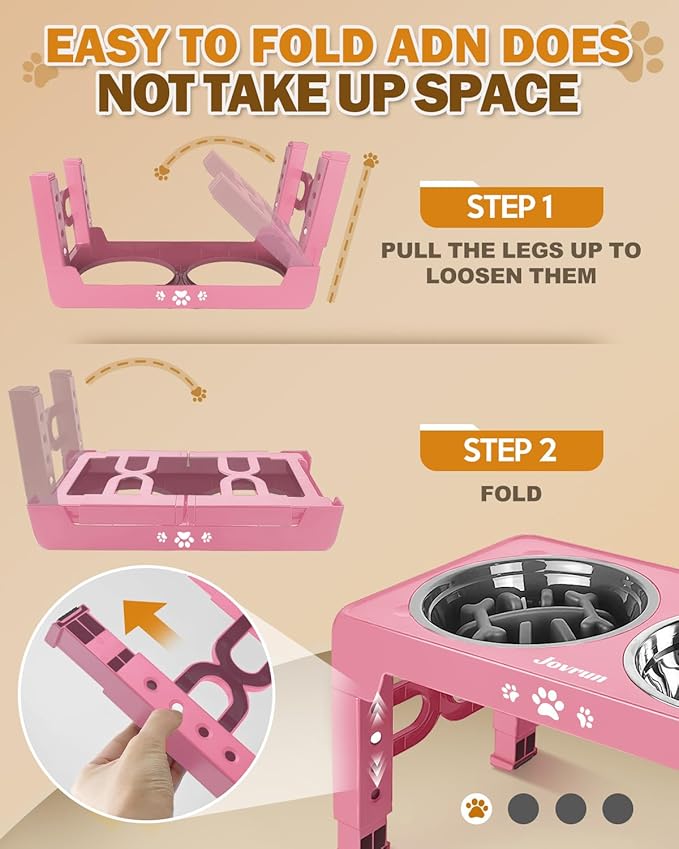 Elevated Dog Bowls for Medium Large Size Dogs, Non-Slip Dog Feeder with 1*Stainless Steel Dishes & 1*Slow Feeder Bowl, 5 Heights Adjustable Raised Bowls to 3.15″-8.66″-9.84″-11.02″-12.2″