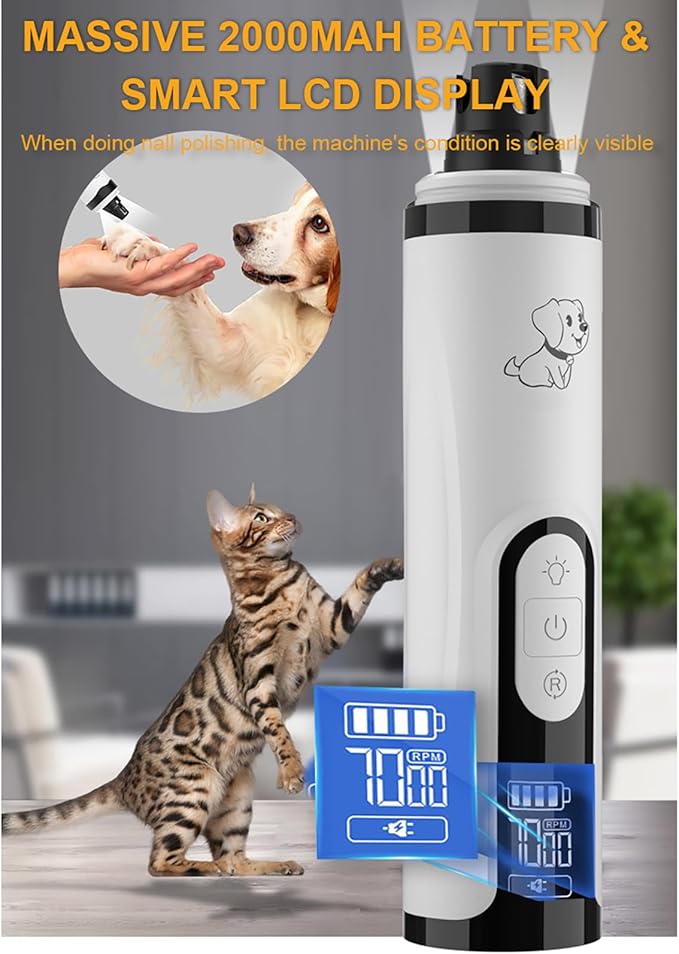 2026 Upgrade Silent Groom Pro Nail Grinder,Silent Groom Pro for Dogs,with LED Light & 3 Speeds,2000mAh Battery,Quick USB Charge (White)