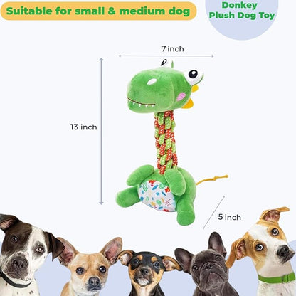 Dinosaur Rope Plush Dog Toy with Squeaker - Durable Chew & Tug Toy for Small and Medium Dogs, Teeth Cleaning & Anxiety Relief Interactive Pet Gift