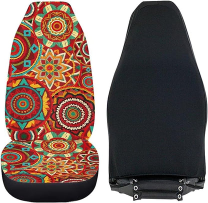 Dreaweet Boho Seat Covers for Cars Vintage Mandala Floral Pattern Car Front Seat Cover Washable Universal 2 Piece Bucket Seat Covers for Carseat Protection