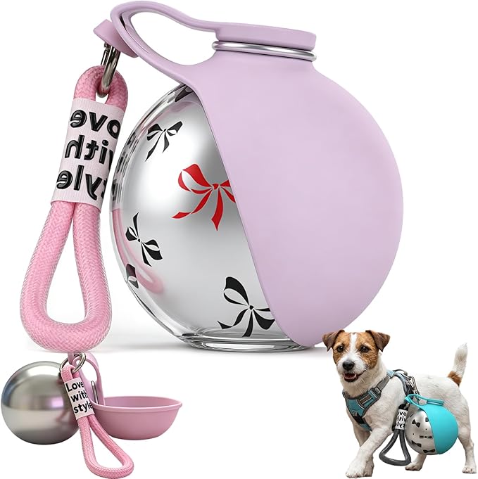 2-in-1 Portable Tumbler for Dogs, Leak-Proof Stainless Steel Dog Water Bottle with Silicone Bowl, Ideal for Walking, Hiking & Travel, Compact Dispenser for Small Dogs & Puppies (10oz) (C)