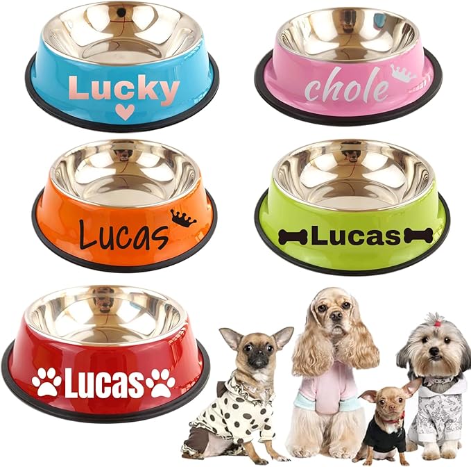 Personalized Name for Cat Dog Stainless Steel Colored Pet Puppy Cat Bowl Non-Slip Durable Pet Bowl Feeder Feeding Dog Water Bowl