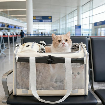 Pet Carrier Bag for Cats & Small Dogs, Airline Approved Travel Cat Carrier with Mesh Windows, Shoulder Strap & Removable Mat, Foldable Design for Home & Outdoor Trips (Grey)