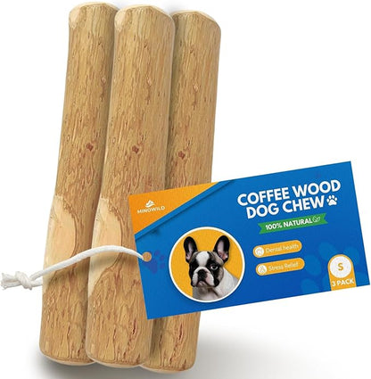 Set 3 of Coffee Wood Dog Chew Toy – Coffee Chew Stick for Small Dogs - Teeth Cleaning & Stress Relief – Safe, Durable & Eco-Friendly Dog Chew Toy (Small - Under 32 lbs)