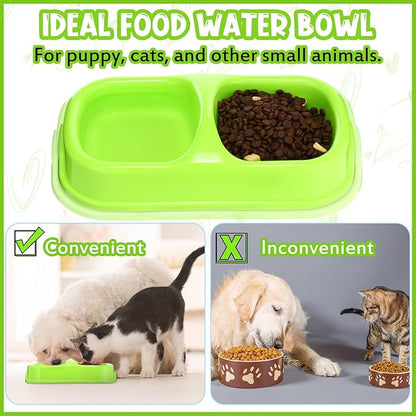 Hsei 12 Pieces Plastic Cat Dog Food Water Bowl Set Double Pet Dog Food Bowl for Kennel Cattery Small Medium Size Cats Puppies, 3 Assorted Colors (11.25 x 5.9 x 3.03 Inch)