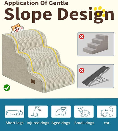 Dog Stairs for Small Dogs, 15.7" H Dog Steps for Bed 35D Strong Support Foam Stairs for High Bed or Couch Sofa Non-Slip Balanced Pet Steps Indoor, Beige