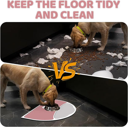 Pet Feeding Mat Half Round - 24''x16'' Absorbent Dog Food Mat for Floors Waterproof, Non Stains Pet Placemats for Small-Medium Dogs, Fit with Dual Bowls Design, Pink & Gray