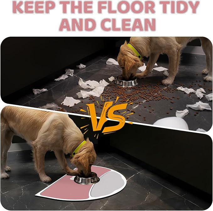 Dog Food Mat Half Round - 28''x17'' Absorbent Mat for Dog Water Bowl, Extra Large Pet Food Mat for Multiple Pets Families, Pet Water Mat Protect Floor, Fit with Automatic Feeders & Double-Bowl