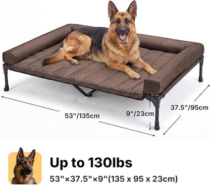 Veehoo Cooling Elevated Dog Bed Add Removable Waterproof Bolster Cushion Mat, Raised Pet Cot with Breathable Teslin Mesh, No-Slip Feet, Dog Couch Bed for Indoor Outdoor, 53 inches, Brown
