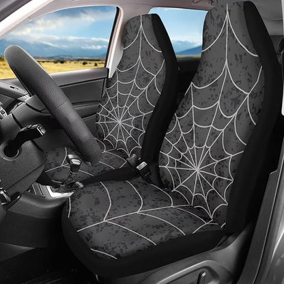 Halloween Cobweb Car Front Seat Covers Waterproof Car Seat Covers Front Seats Only Stretch Polyester Fabric Cover Easy to Install Universal Fit for Most Vehicle