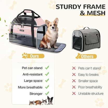 Lekereise Top-Expandable Pet Carrier 18x11x11Inch Delta American United Airline Approved Soft Sided Underseat to 15lbs Travel Carriers for Small Dogs Cats with Locking Safety Zippers Anti-Scratch Mesh
