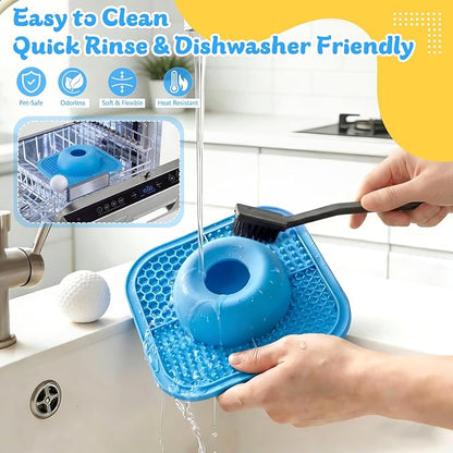 PetsHome Slow Feeder Dog Bowls & Lick Mat for Liquid and Thick Treat, Anti-Slip Dog Lick Bowl with Interactive Rolling Ball, 5/6 Cup Pup Licking Toy for Large Medium Small Dogs and Cats Blue