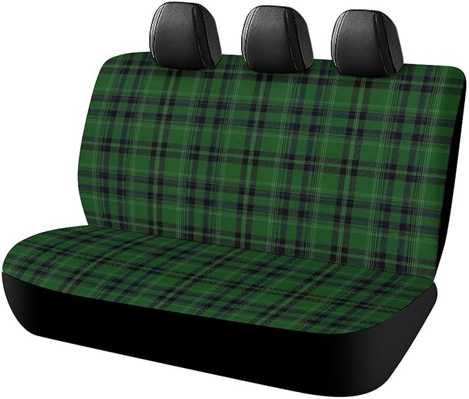 Car Interior Decor Seat Cover, Fashion Universal Stretch Back Seat Protector, Car Accessories Rear Bench Seat Covers for Trucks SUV Compatible with Black Green Scottish Tartan Plaid Art