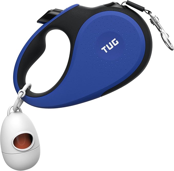 TUG 360° Tangle-Free Retractable Dog Leash with Waste Bag Dispenser (Medium, Blue)