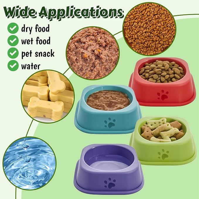 24 Pack Plastic Dog Bowls, 9 Oz Reusableb Bulk Pet Feeding Food Water Bowls, Colorful Puppy Dogs Birthday Party Supplies Food Dishes for Cat, Dog, 4 Colors