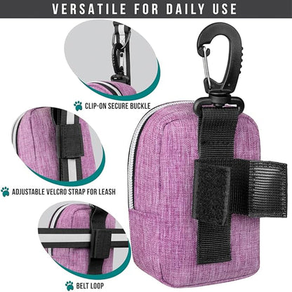 PetAmi Dog Poop Bag Holder for Leash, Dog Pet Waste Bag Dispenser For Poop with Clip for Doggie Puppy Walking Accessories Travel Camping, Dog Treat Pouch Supplies, Purple