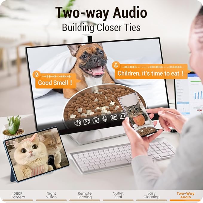 Frienhund 5L Automatic Cat Feeder with 2K HD Camera: 5G WiFi Automatic Dog Feeder with Night Vision,Cat Food Dispenser with Freshness for Multiple Pets,Detachable for Easy Clean-21 Cup (Sealed Outlet)