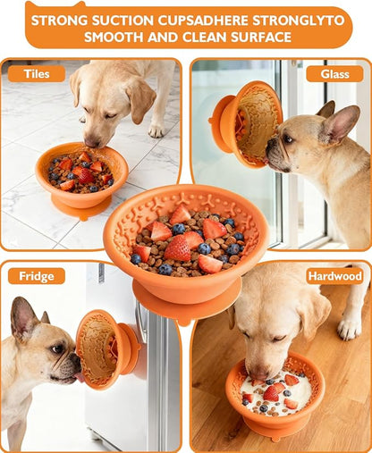 Dog Lick Bowl, Non-Slip Slow Feeder Licking Mat & Treat Dispenser (Wide Bowl Mouth w/Inlaid Stainless Steel Ring) - Interactive Toys, Anxiety Reducer, Freeze Bone for Dogs, BPA Free Silicone