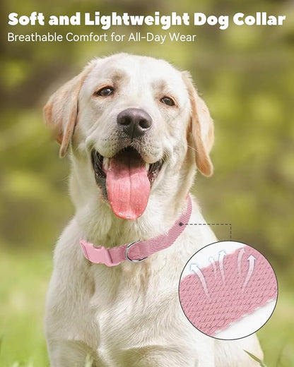 Dynmeow Soft and Breathable Cotton Dog Collar, Durable Adjustable Heavy-Duty Female Girl Pet Collar with Quick-Release Buckle, Lightweight for Sensitive Skin for Large Dogs, Pink, L