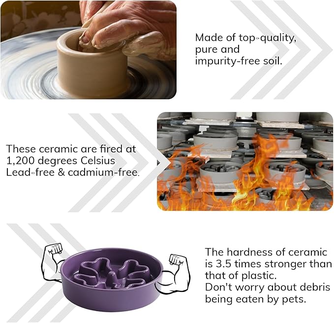 Slow Feeder,Ceramic-Slow Feeder Dog Bowls Medium Breed,Puzzle Food Bowl Maze,2.5 Cups Slow Feed Dog Bowl for Medium Dogs,Purple