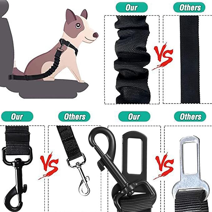 Dog Seat Belt for Car, Retractable Adjustable Nylon Pet Seatbelts for Vehicle Headrests, Elastic & Durable Car Harness, Dogs Leash Accessories for Bicycles (Only Leash Black)
