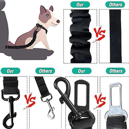 Dog Seat Belt for Car, Retractable Adjustable Nylon Pet Seatbelts for Vehicle Headrests, Elastic & Durable Car Harness, Dogs Leash Accessories for Bicycles (Only Leash Black)