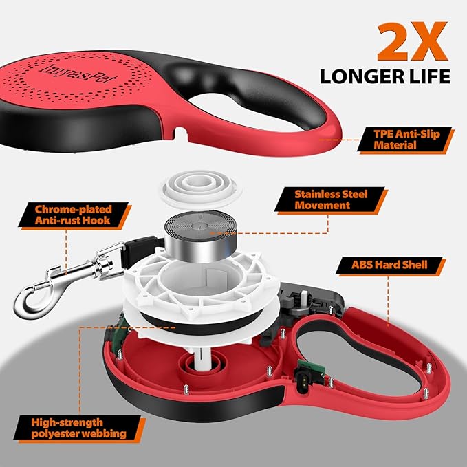 Upgraded Retractable Dog Leash with Chew Proof Extender, Pet Walking Leashes with Poop Bag Holder, 16Ft Heavy Duty Retractable Pet Leash for Medium Large Dogs up to 110lbs, Anti-Slip Grip