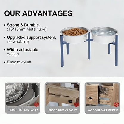 Adjustable Elevated Dog Bowl Stand, Metal Feeder Riser for Large Medium Dogs, Portable Travel Design, Slow Feeder Compatible (Without Bowls)