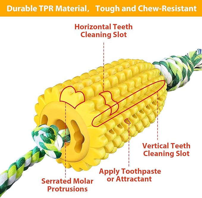 Interactive Dog Chew Toys for Aggressive Chewers - Durable Corn Rubber Toy for Medium & Large Breeds, Relieves Boredom and Anxiety(1 Pack Corn chew)
